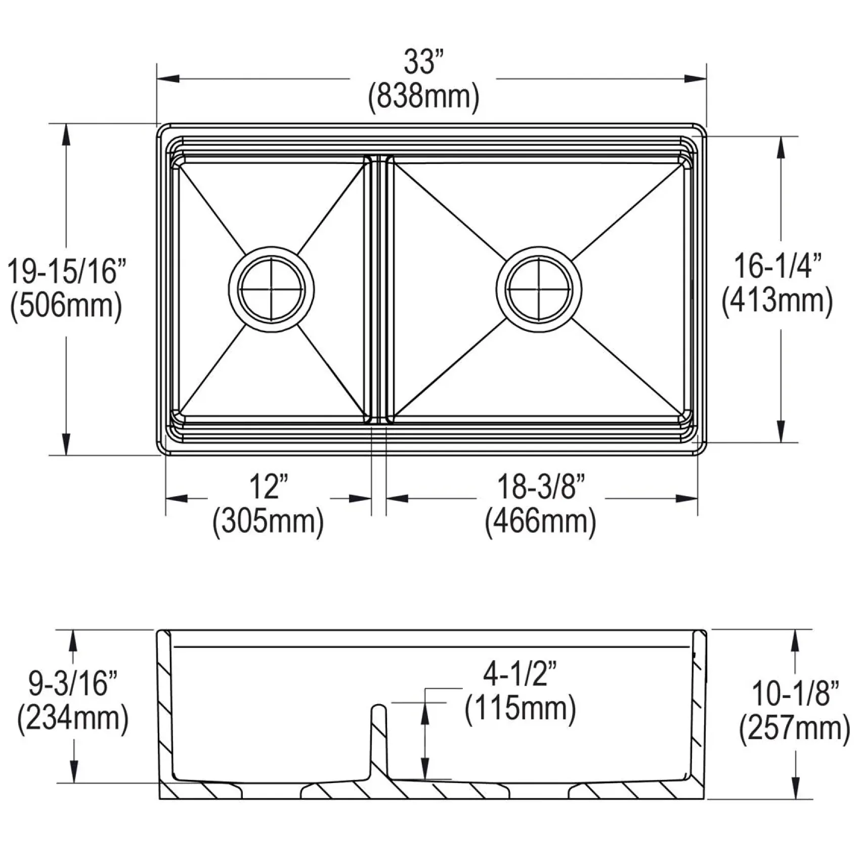 Elkay 33" Fireclay Farmhouse Kitchen Sink, 40/60 Double Bowl, Biscuit, SWUF3320BI