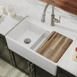 Elkay 33" Fireclay Farmhouse Kitchen Sink, 40/60 Double Bowl, White, SWUF3320WH