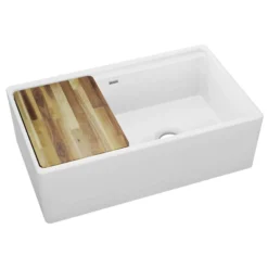 Elkay 33" Fireclay Farmhouse Kitchen Sink, 40/60 Double Bowl, White, SWUF3320WH