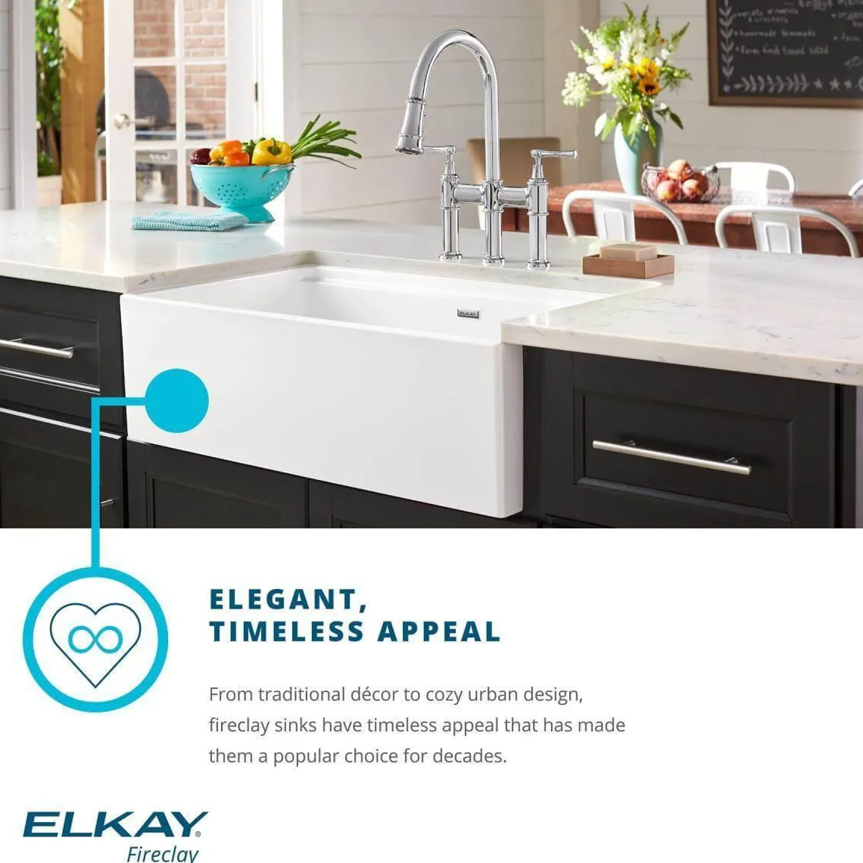 Elkay 33" Fireclay Farmhouse Kitchen Sink, 40/60 Double Bowl, White, SWUF3320WH