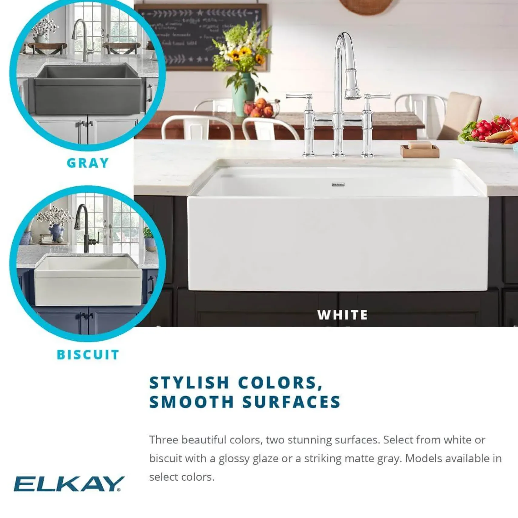 Elkay 33" Fireclay Farmhouse Kitchen Sink, 40/60 Double Bowl, White, SWUF3320WH