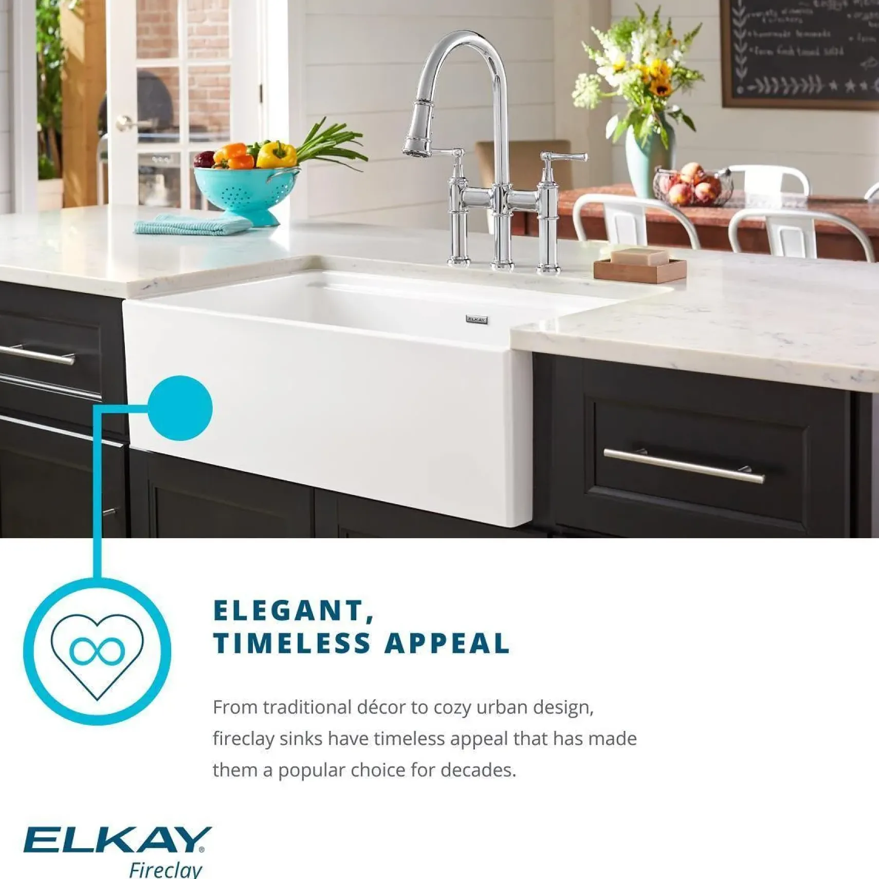 Elkay 30" Fireclay Farmhouse Kitchen Sink, Biscuit, SWUF28179BI