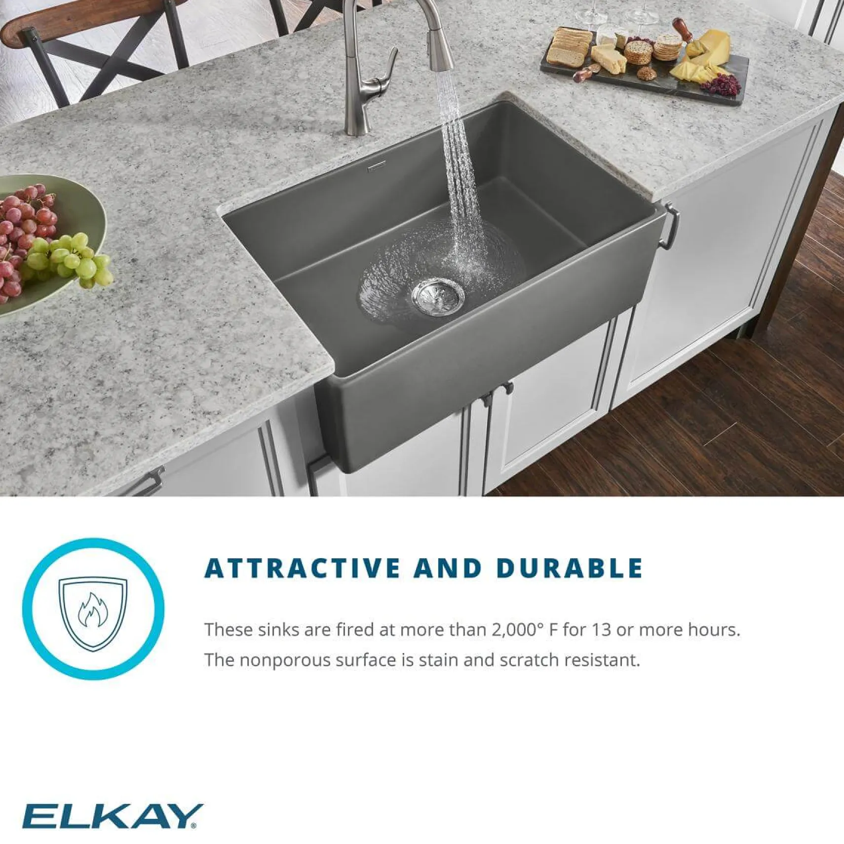 Elkay 30" Fireclay Farmhouse Sink Kit with Faucet, Single Bowl Matte Gray, SWUF28179MGFLC