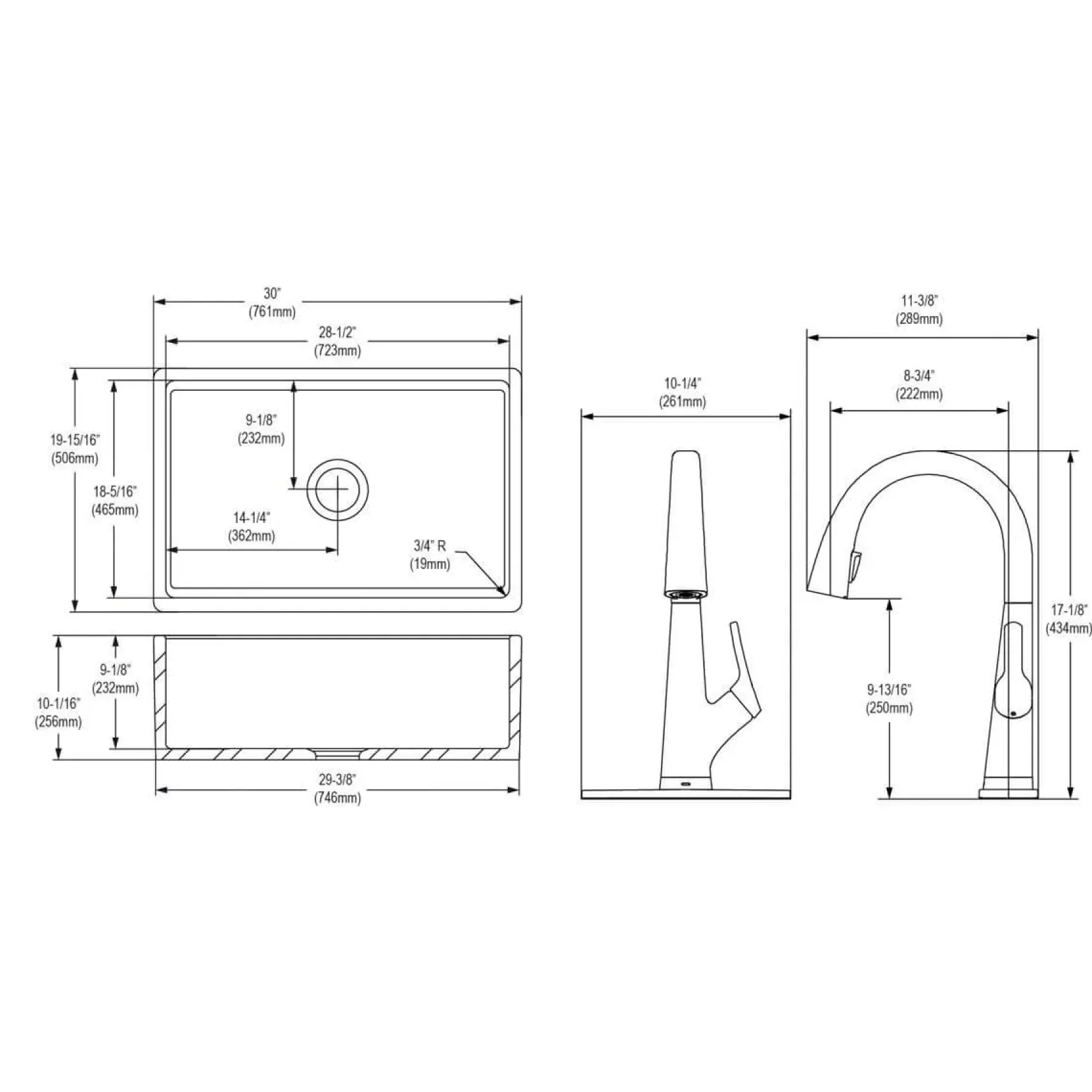 Elkay 30" Fireclay Farmhouse Sink Kit with Faucet, Single Bowl Matte Gray, SWUF28179MGFLC