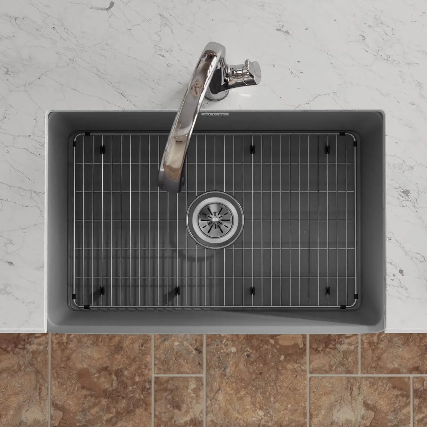 Elkay 30" Fireclay Farmhouse Sink Kit with Faucet, Single Bowl Matte Gray, SWUF28179MGFLC