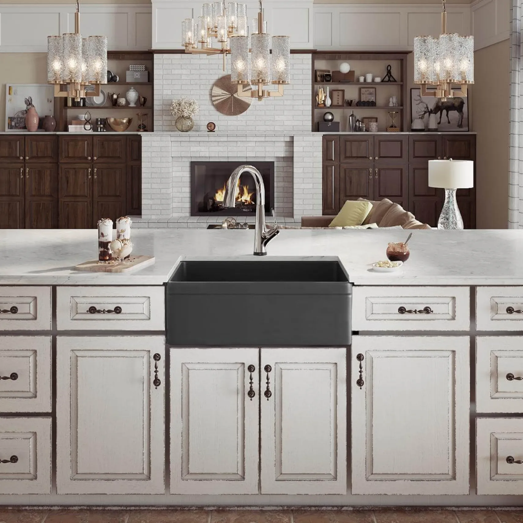 Elkay 30" Fireclay Farmhouse Sink Kit with Faucet, Single Bowl Matte Gray, SWUF28179MGFLC