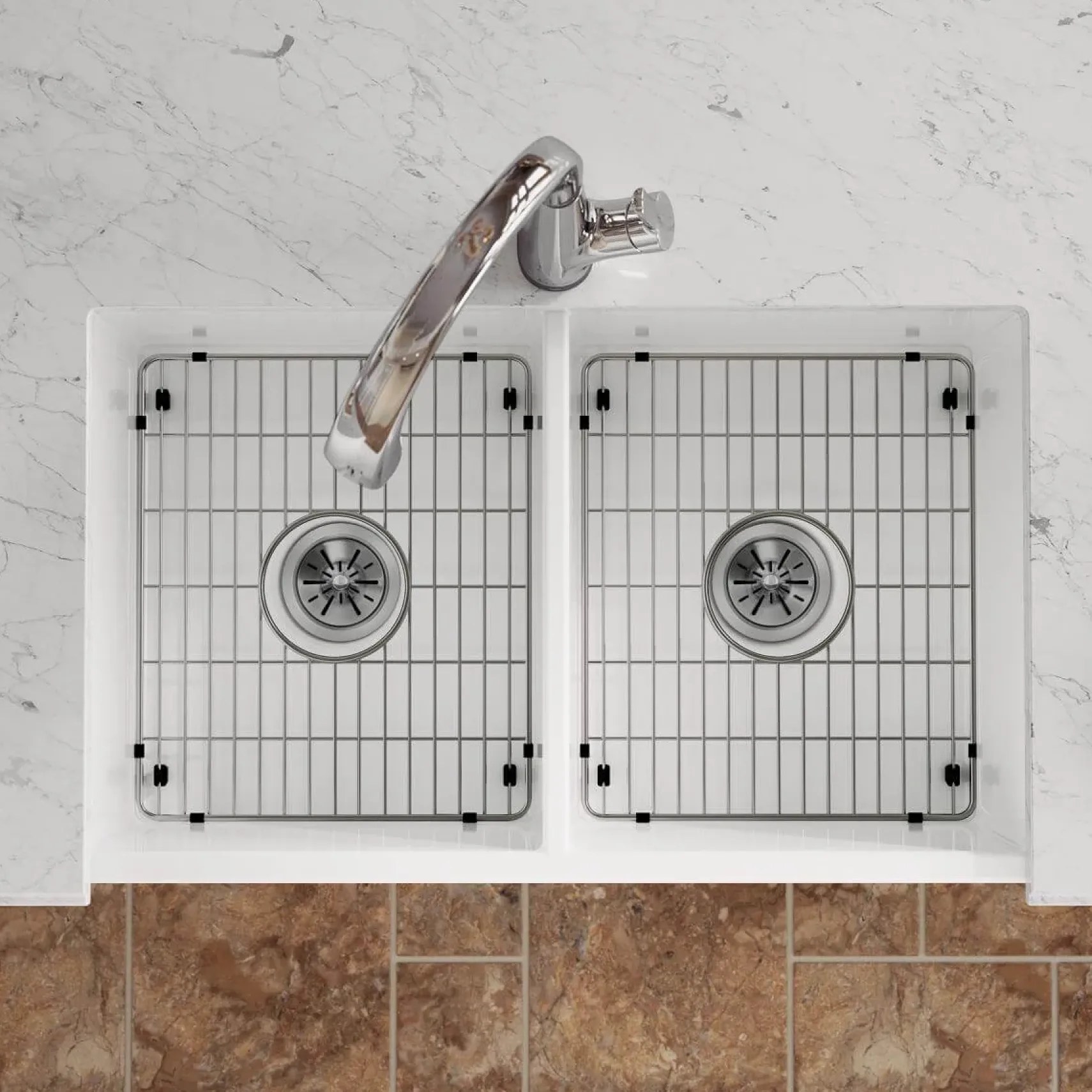 Elkay 33" Fireclay Farmhouse Sink Kit with Faucet, 50/50 Double Bowl, White, SWUF32189WHFLC