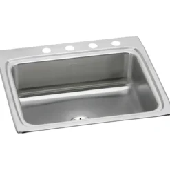 Elkay Lustertone Classic 25" Drop In/Topmount Stainless Steel Kitchen Sink, Lustrous Satin, 4 Faucet Holes, Perfect Drain, LR2522PD4