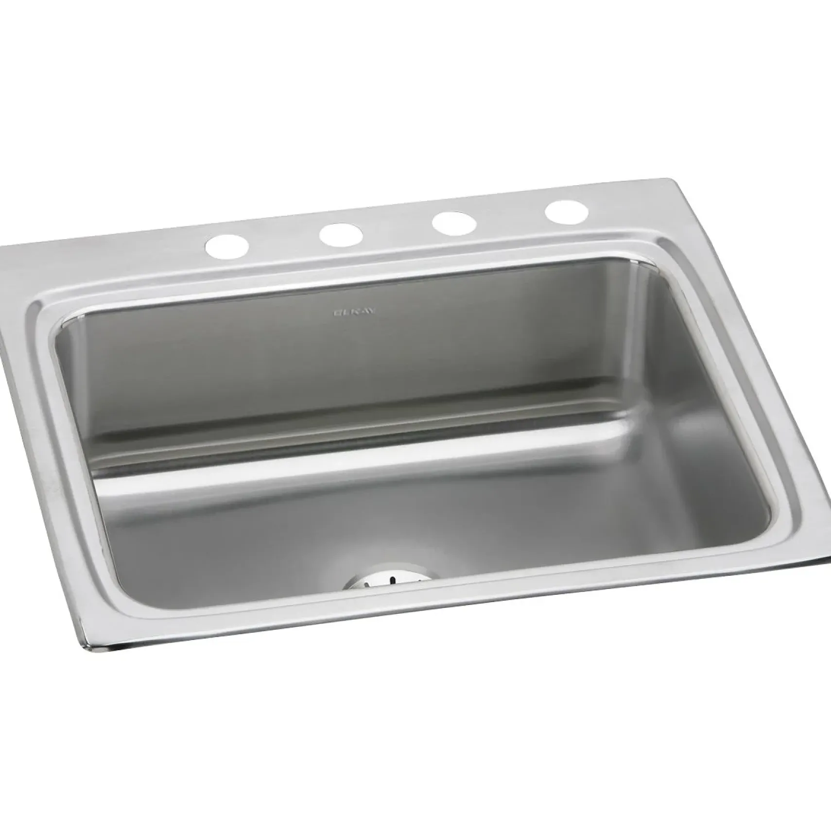 Elkay Lustertone Classic 25" Drop In/Topmount Stainless Steel Kitchen Sink, Lustrous Satin, 4 Faucet Holes, Perfect Drain, LR2522PD4