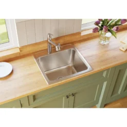 Elkay Lustertone Classic 22" Drop In/Topmount Stainless Steel Kitchen Sink, Lustrous Satin, 4 Faucet Holes, DLR2222124