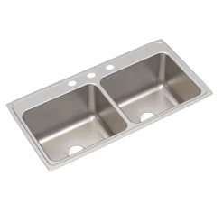 Elkay Lustertone Classic 43" Drop In/Topmount Stainless Steel Kitchen Sink, 50/50 Double Bowl, Lustrous Satin, 3 Faucet Holes, DLR4322123