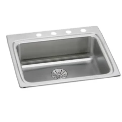 Elkay Lustertone Classic 25" Drop In/Topmount Stainless Steel ADA Kitchen Sink, Lustrous Satin, 4 Faucet Holes, Perfect Drain, LRAD252265PD4