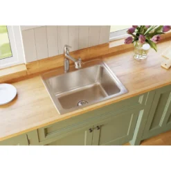 Elkay Lustertone Classic 25" Drop In/Topmount Stainless Steel Kitchen Sink, Lustrous Satin, MR2 Faucet Holes, DLR252110MR2