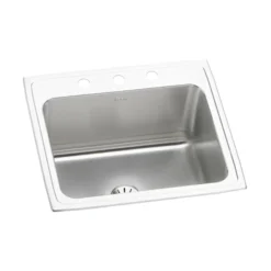Elkay Lustertone Classic 25" Drop In/Topmount Stainless Steel Kitchen Sink, Lustrous Satin, 3 Faucet Holes, DLR252210PD3