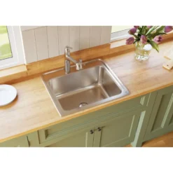 Elkay Lustertone Classic 25" Drop In/Topmount Stainless Steel Kitchen Sink, Lustrous Satin, 3 Faucet Holes, DLR252210PD3