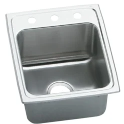 Elkay Lustertone Classic 17" Drop In/Topmount Stainless Steel Kitchen Sink, Lustrous Satin, 3 Faucet Holes, DLRQ1722103