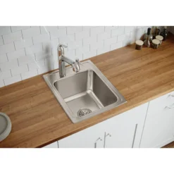 Elkay Lustertone Classic 17" Drop In/Topmount Stainless Steel Kitchen Sink, Lustrous Satin, 3 Faucet Holes, DLRQ1722103