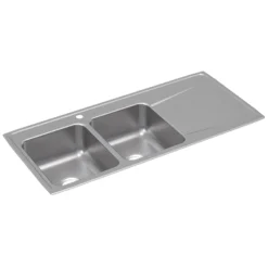 Elkay Lustertone Classic 48" Drop In/Topmount Stainless Steel Kitchen Sink, 50/50 Double Bowl, Lustrous Satin, Includes Drainboard, 1 Faucet Hole, ILR4822L1