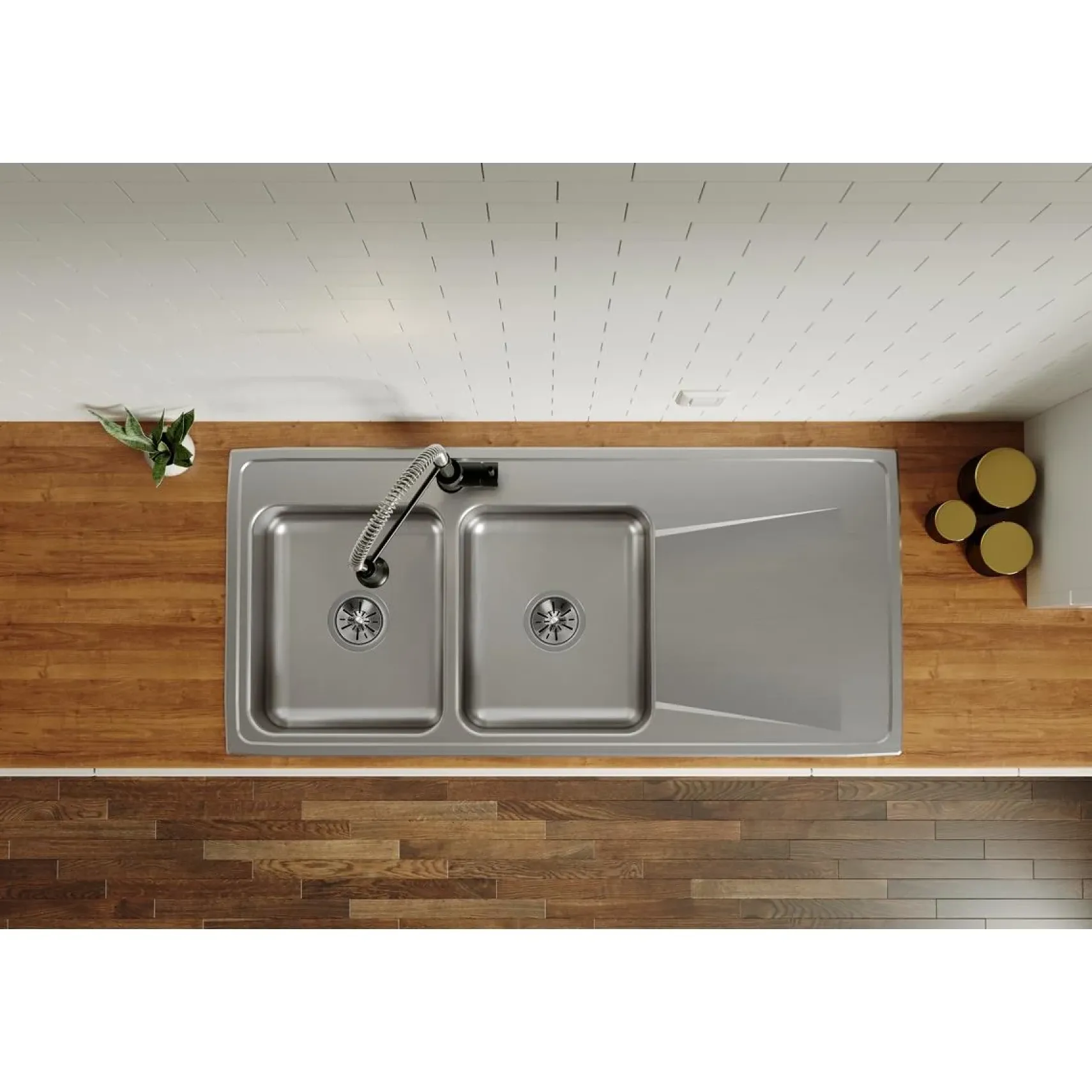 Elkay Lustertone Classic 48" Drop In/Topmount Stainless Steel Kitchen Sink, 50/50 Double Bowl, Lustrous Satin, Includes Drainboard, 1 Faucet Hole, ILR4822L1