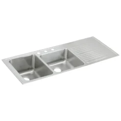 Elkay Lustertone Classic 54" Drop In/Topmount Stainless Steel Kitchen Sink, 60/40 Double Bowl, Lustrous Satin, Includes Drainboard, 2 Faucet Holes, ILGR5422L2