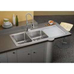 Elkay Lustertone Classic 54" Drop In/Topmount Stainless Steel Kitchen Sink, 60/40 Double Bowl, Lustrous Satin, Includes Drainboard, 2 Faucet Holes, ILGR5422L2