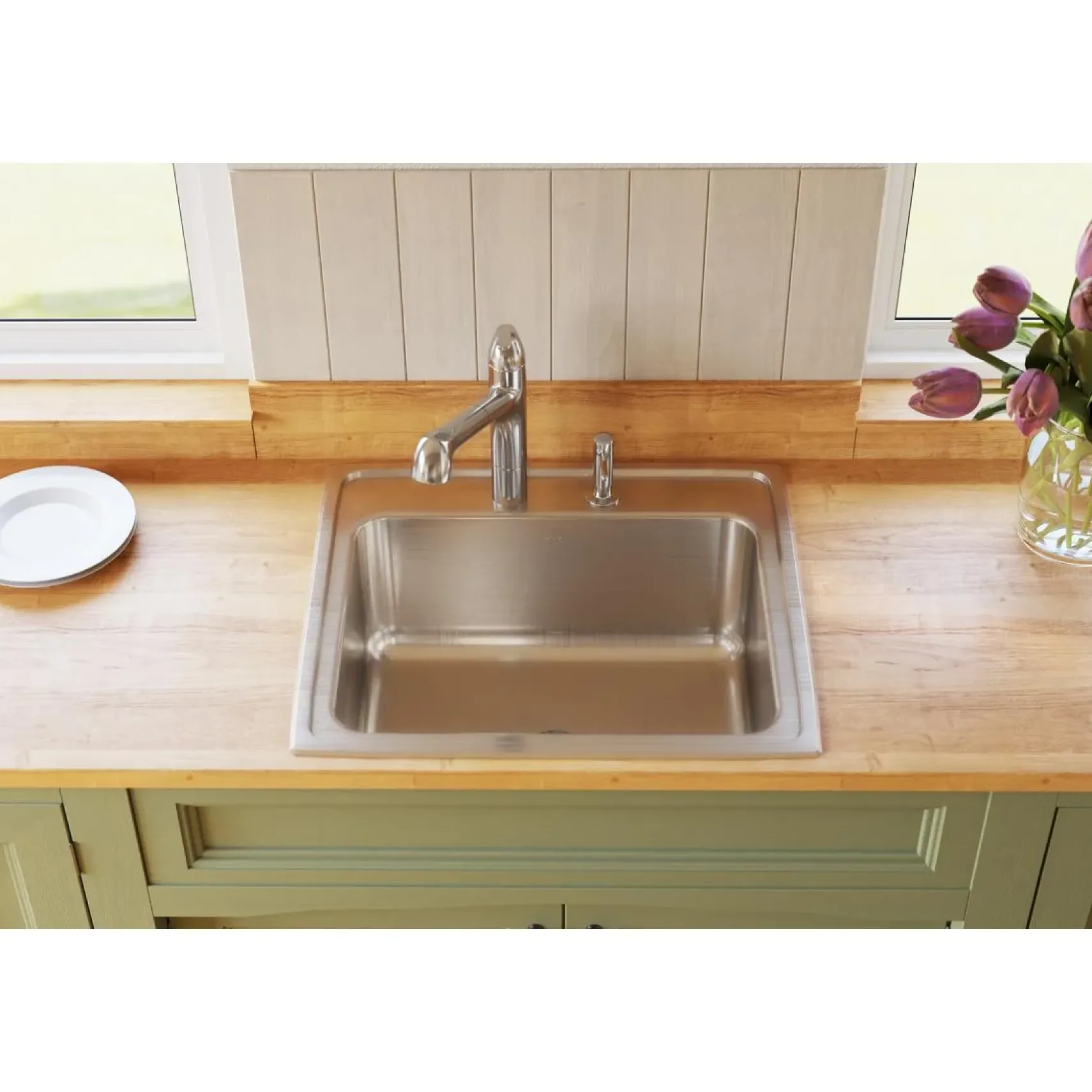 Elkay Lustertone Classic 25" Drop In/Topmount Stainless Steel Kitchen Sink, Lustrous Satin, 2 Faucet Holes, DLR252210PD2