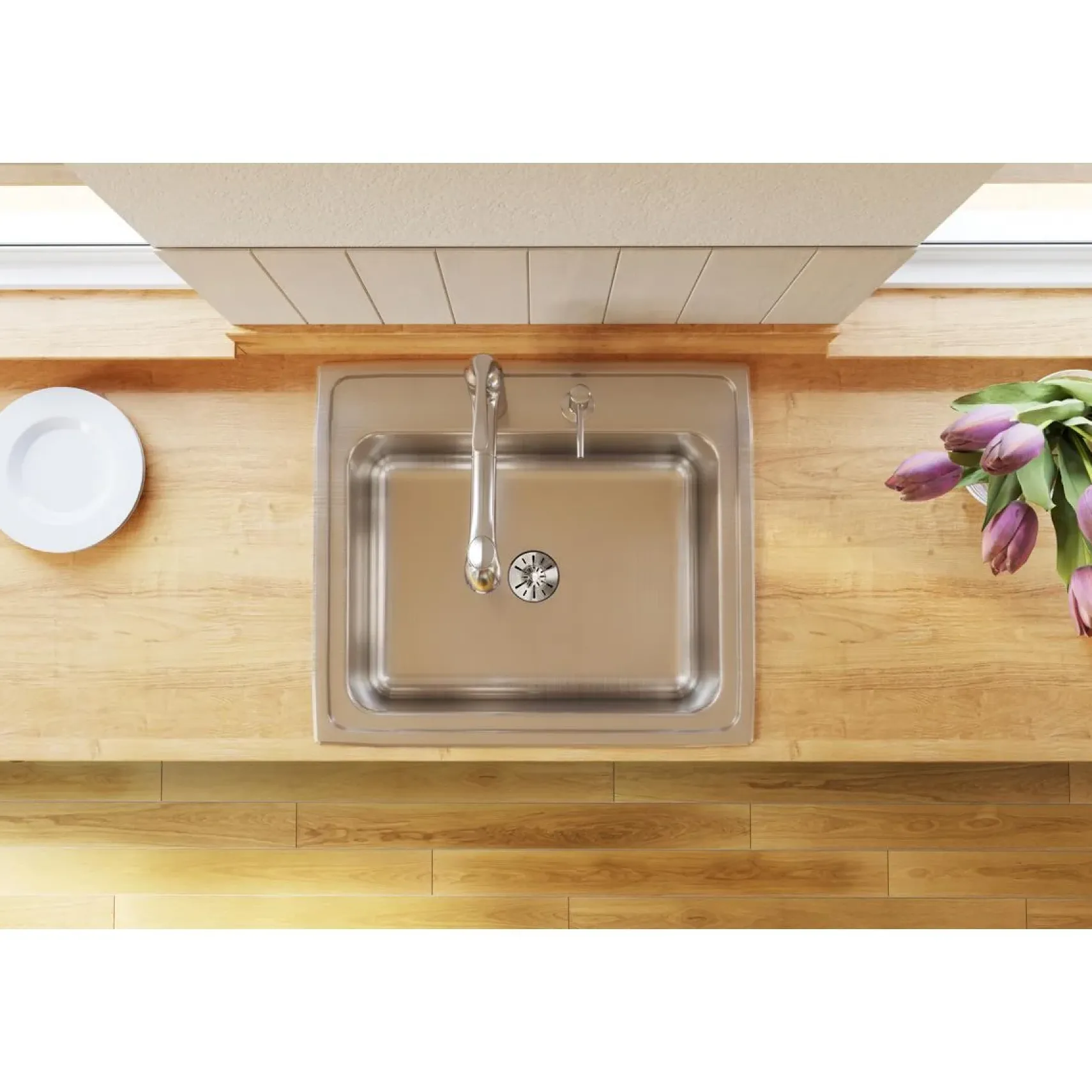 Elkay Lustertone Classic 25" Drop In/Topmount Stainless Steel Kitchen Sink, Lustrous Satin, 2 Faucet Holes, DLR252210PD2