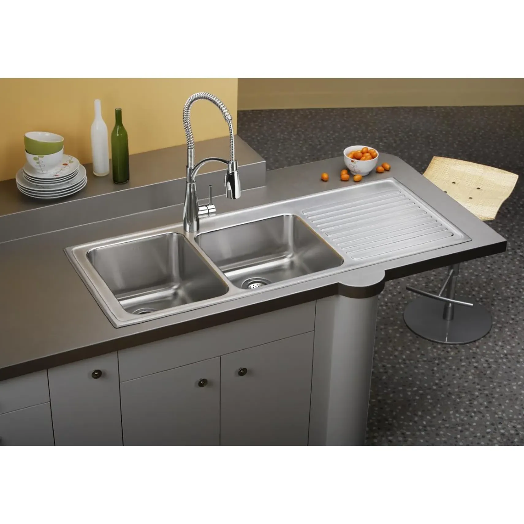 Elkay Lustertone Classic 54" Drop In/Topmount Stainless Steel Kitchen Sink, 60/40 Double Bowl, Lustrous Satin, Includes Drainboard, 1 Faucet Hole, ILGR5422L1