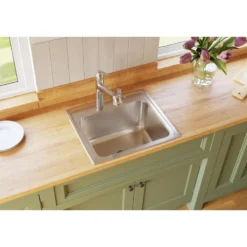 Elkay Lustertone Classic 22" Drop In/Topmount Stainless Steel Kitchen Sink, Lustrous Satin, No Faucet Hole, DLR221910PD0