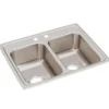 Elkay Lustertone Classic 25" Drop In/Topmount Stainless Steel Kitchen Sink, 50/50 Double Bowl, 2 Faucet Holes, LRQ25192