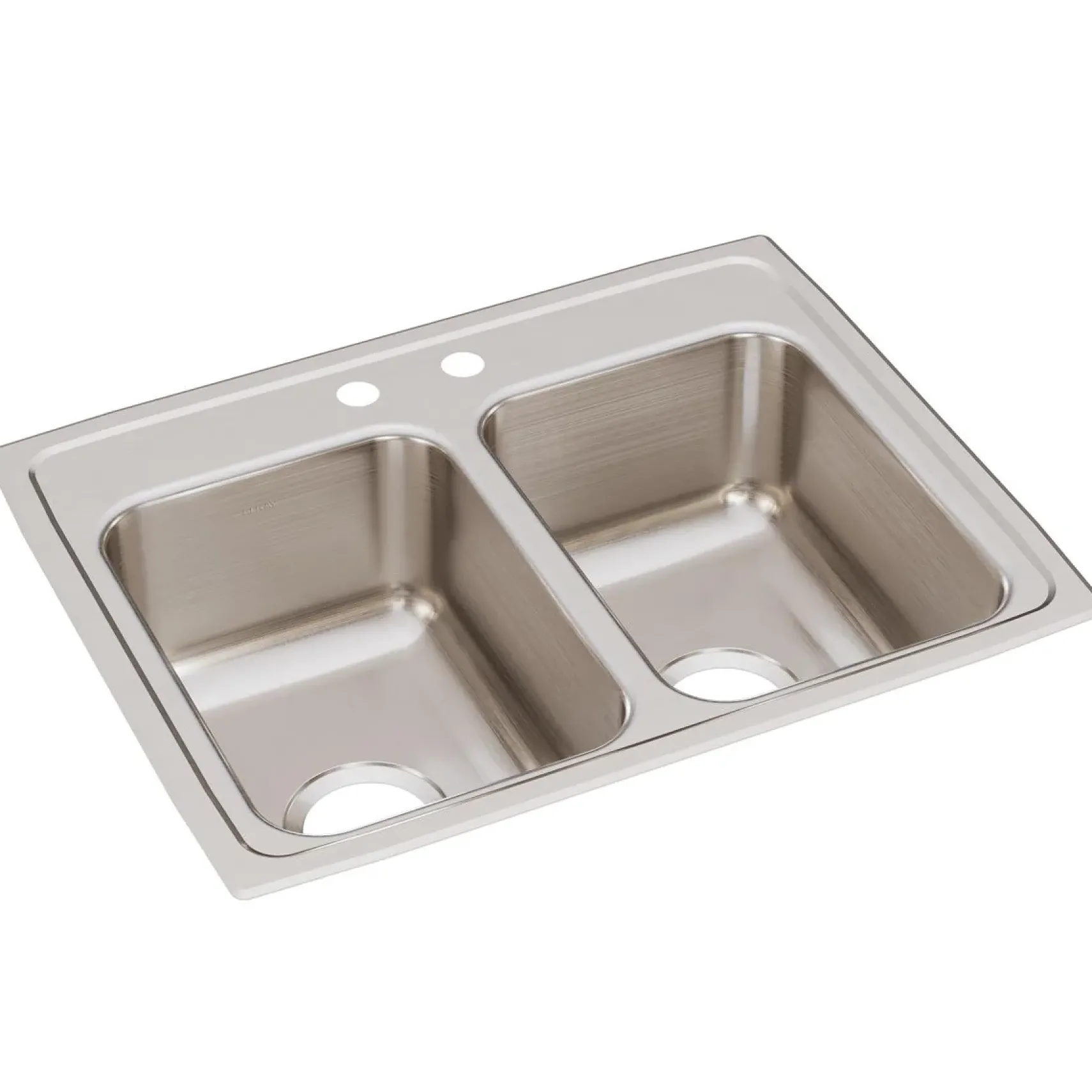 Elkay Lustertone Classic 25" Drop In/Topmount Stainless Steel Kitchen Sink, 50/50 Double Bowl, 2 Faucet Holes, LRQ25192