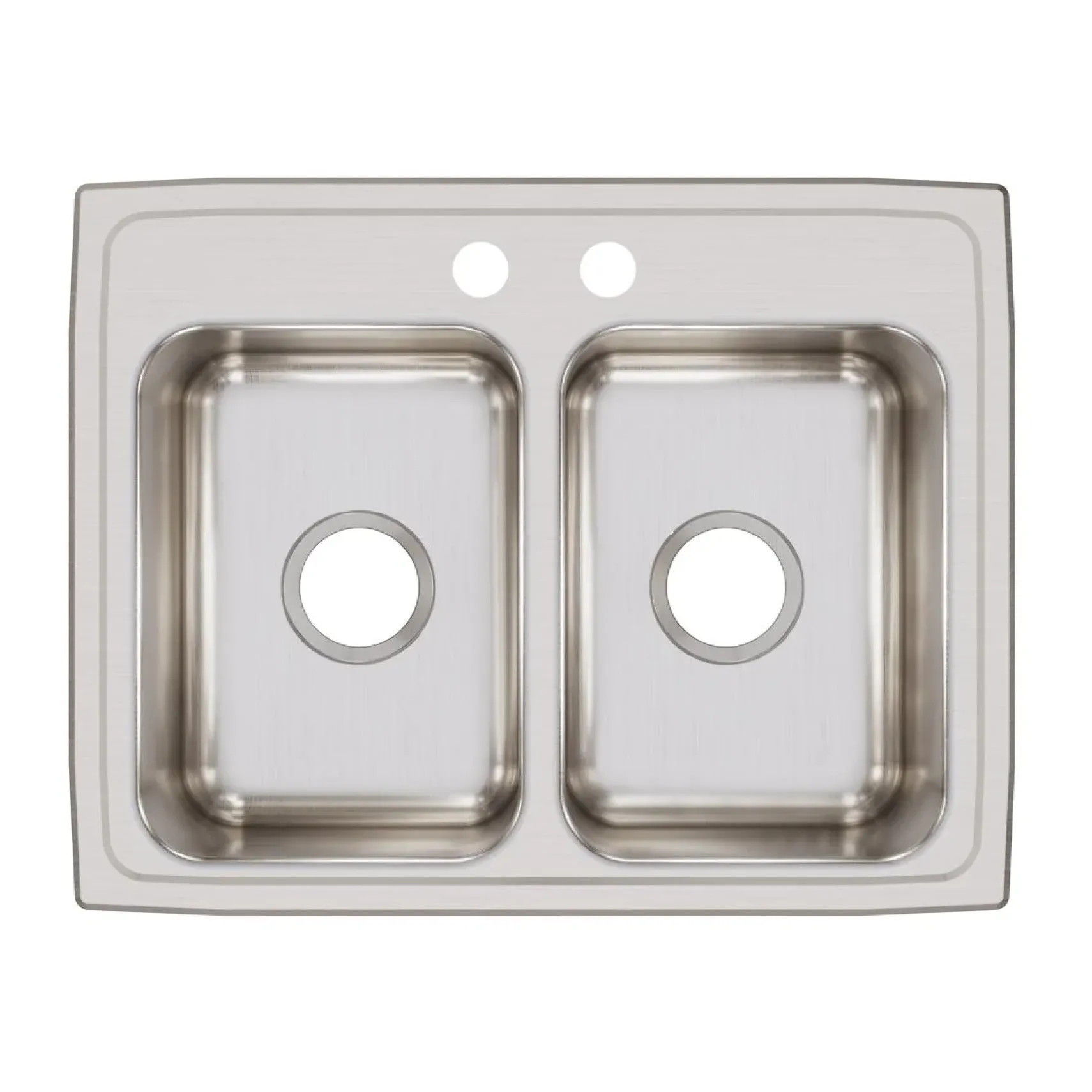 Elkay Lustertone Classic 25" Drop In/Topmount Stainless Steel Kitchen Sink, 50/50 Double Bowl, 2 Faucet Holes, LRQ25192