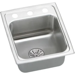 Elkay Lustertone Classic 15" Drop In/Topmount Stainless Steel ADA Kitchen Sink, Lustrous Satin, 2 Faucet Holes, Perfect Drain, LRADQ151765PD2