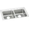 Elkay Lustertone Classic 29" Drop In/Topmount Stainless Steel ADA Kitchen Sink, 50/50 Double Bowl, Lustrous Satin, 1 Faucet Hole, LRAD2922601