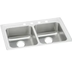 Elkay Lustertone Classic 29" Drop In/Topmount Stainless Steel ADA Kitchen Sink, 50/50 Double Bowl, Lustrous Satin, 1 Faucet Hole, LRAD2922601