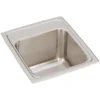 Elkay Lustertone Classic 15" Drop In/Topmount Stainless Steel Kitchen Sink, Lustrous Satin, No Faucet Hole, DLR1517100