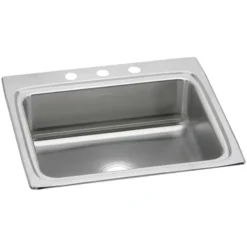 Elkay Lustertone Classic 25" Drop In/Topmount Stainless Steel Kitchen Sink, 3 Faucet Holes, LRQ25223