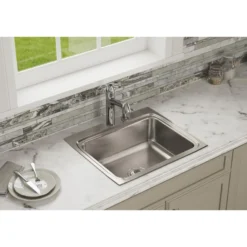 Elkay Lustertone Classic 25" Drop In/Topmount Stainless Steel Kitchen Sink, 3 Faucet Holes, LRQ25223