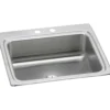 Elkay Lustertone Classic 25" Drop In/Topmount Stainless Steel Kitchen Sink, Lustrous Satin, 2 Faucet Holes, Perfect Drain, LR2522PD2