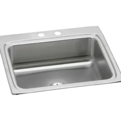 Elkay Lustertone Classic 25" Drop In/Topmount Stainless Steel Kitchen Sink, Lustrous Satin, 2 Faucet Holes, Perfect Drain, LR2522PD2