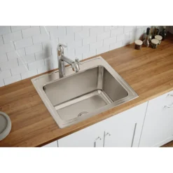 Elkay Lustertone Classic 25" Drop In/Topmount Stainless Steel Kitchen Sink, 1 Faucet Hole, DLRQ2522121