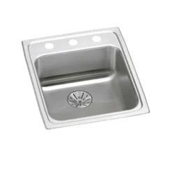 Elkay Lustertone Classic 17" Drop In/Topmount Stainless Steel ADA Kitchen Sink, Lustrous Satin, 3 Faucet Holes, Perfect Drain, LRAD172065PD3