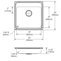 Elkay Lustertone Classic 22" Drop In/Topmount Stainless Steel ADA Kitchen Sink, Lustrous Satin, 1 Faucet Hole, LRAD2222451