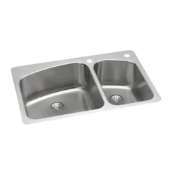 Elkay Lustertone Classic 33" Dual Mount Stainless Steel Kitchen Sink, 60/40 Double Bowl, Lustrous Satin, 2R Faucet Holes, Perfect Drain, LKHSR2509RPD2R