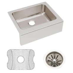 Elkay Lustertone Classic 25" Stainless Steel Farmhouse Sink Kit, Lustrous Satin, 18 Gauge, ELUHF2520DBG