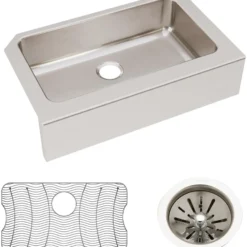 Elkay Lustertone Classic 33" Stainless Steel Farmhouse Kitchen Sink Kit, Lustrous Satin, ELUHFS2816DBG