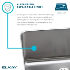 Elkay Lustertone Classic 33" Stainless Steel Farmhouse Kitchen Sink Kit, Lustrous Satin, ELUHFS2816DBG