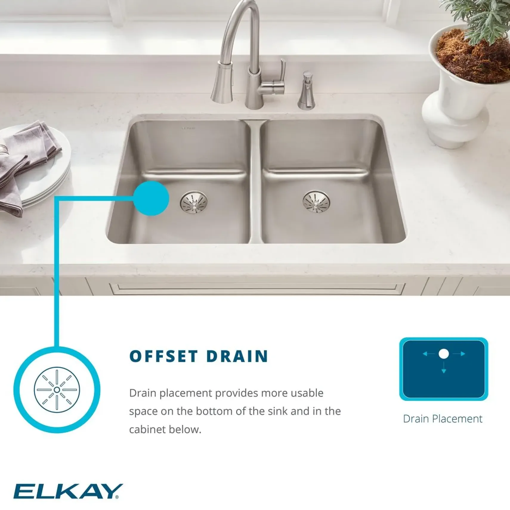 Elkay Lustertone Classic 33" Stainless Steel Farmhouse Kitchen Sink Kit, Lustrous Satin, ELUHFS2816DBG