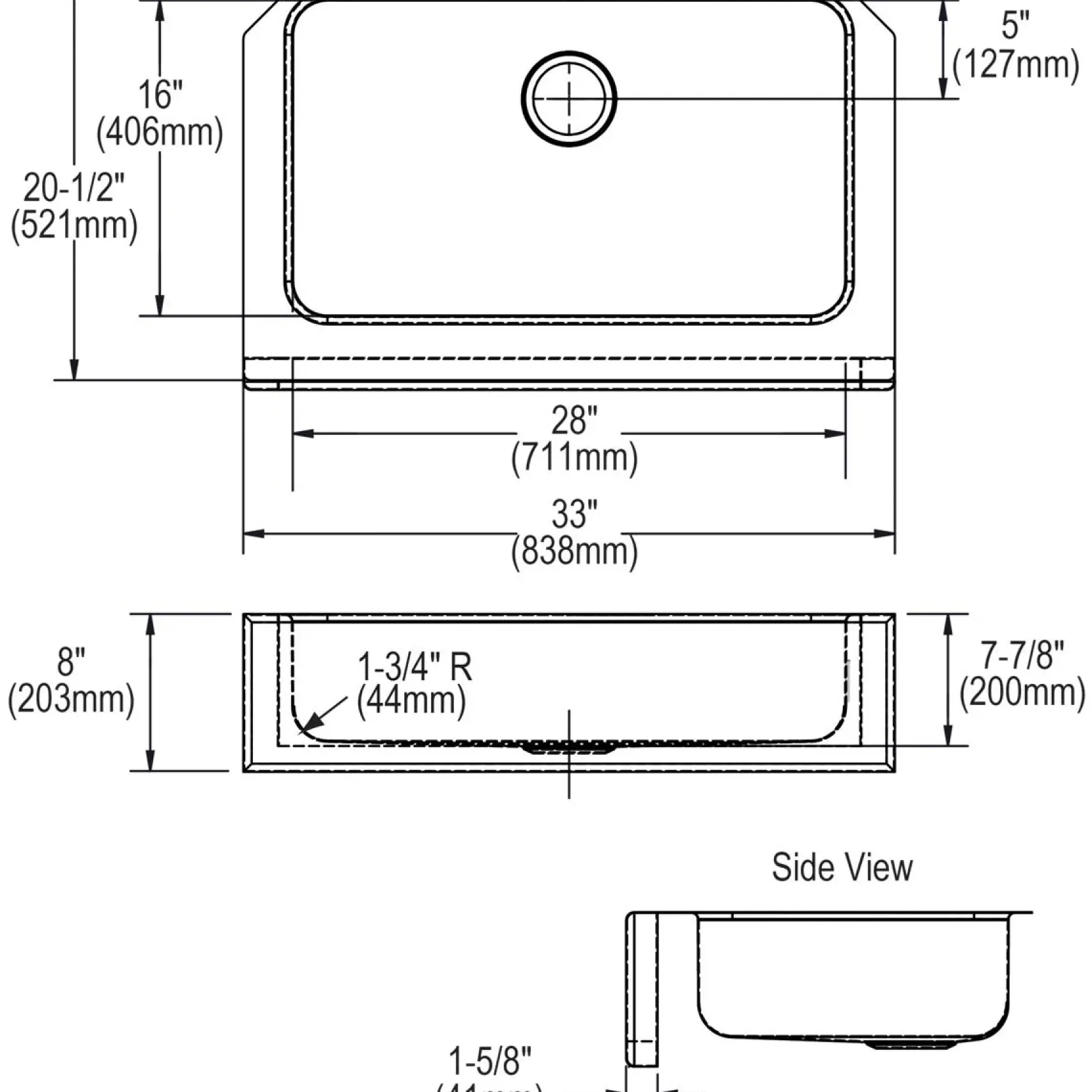 Elkay Lustertone Classic 33" Stainless Steel Farmhouse Kitchen Sink Kit, Lustrous Satin, ELUHFS2816DBG