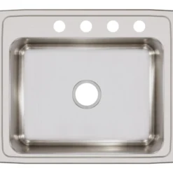 Elkay Lustertone Classic 25" Stainless Steel Kitchen Sink, 18 Gauge, Lustrous Satin, 4 Faucet Hole, LR25214
